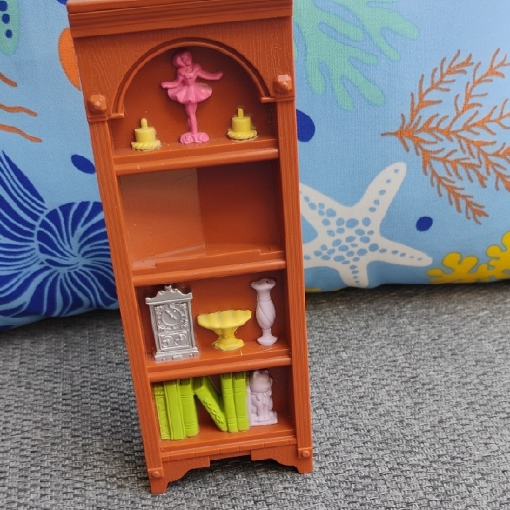 Fisher-Price Orange Dollhouse Shelf with Pink, Yellow, Lime & Silver Accessories